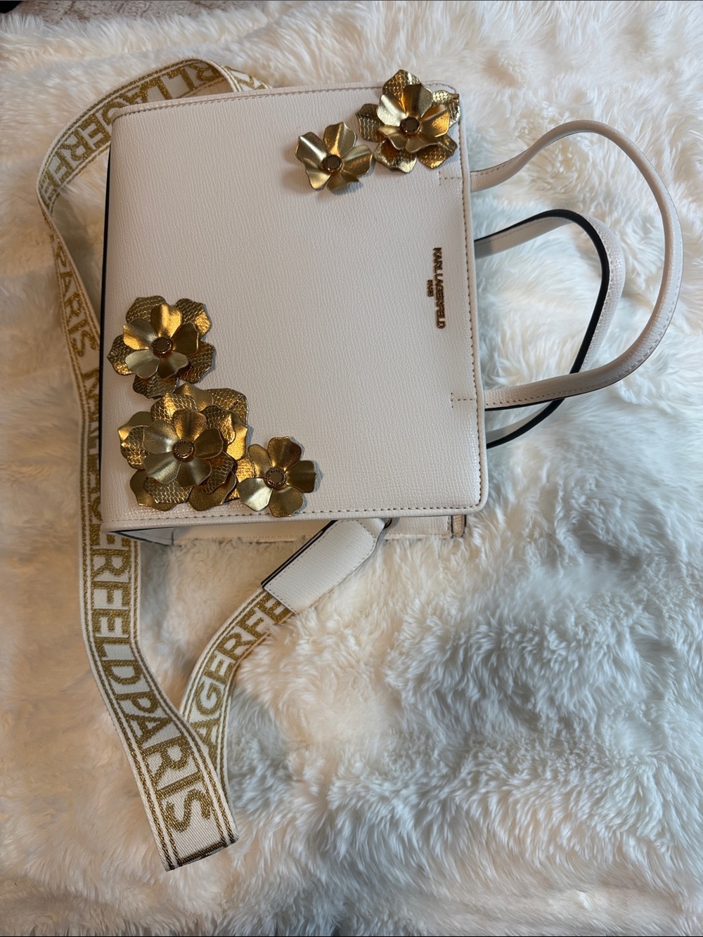 Karl Lagerfeld White Paris Graphic Shoulder Tote with Multicolor Accents - Picture 2 of 11